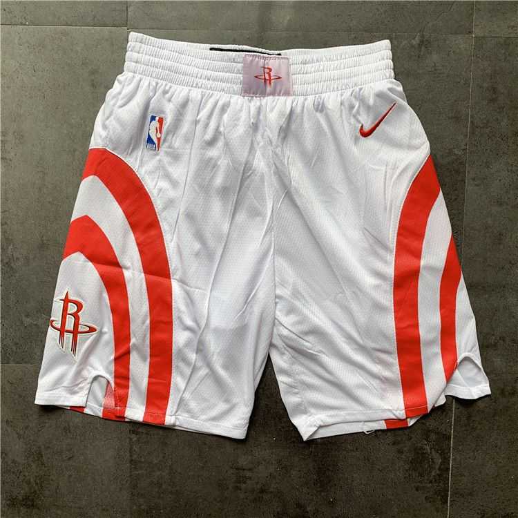 Men NBA Houston Rockets White Nike Shorts 0416